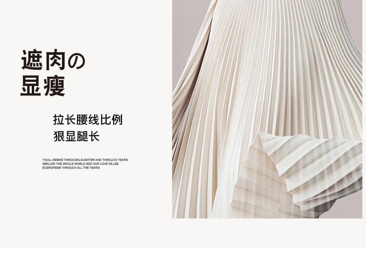 Sleeveless Square-Neck Plain Accordion Pleat Midi A-Line Dress