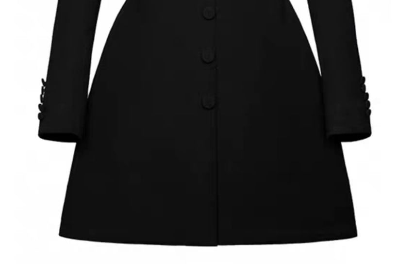 Long-sleeve Plain Contrast Trim Mini A-Line Dress