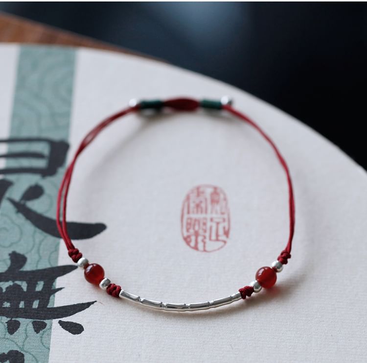 String Agate Bracelet Silver Bead Sterling