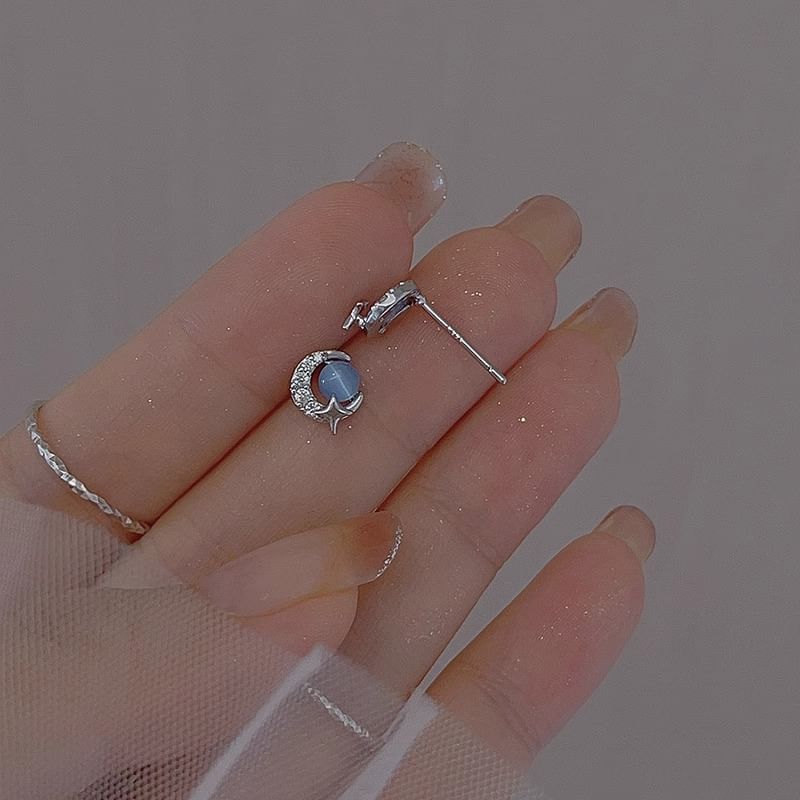 Stud Moon Earring Sterling Silver