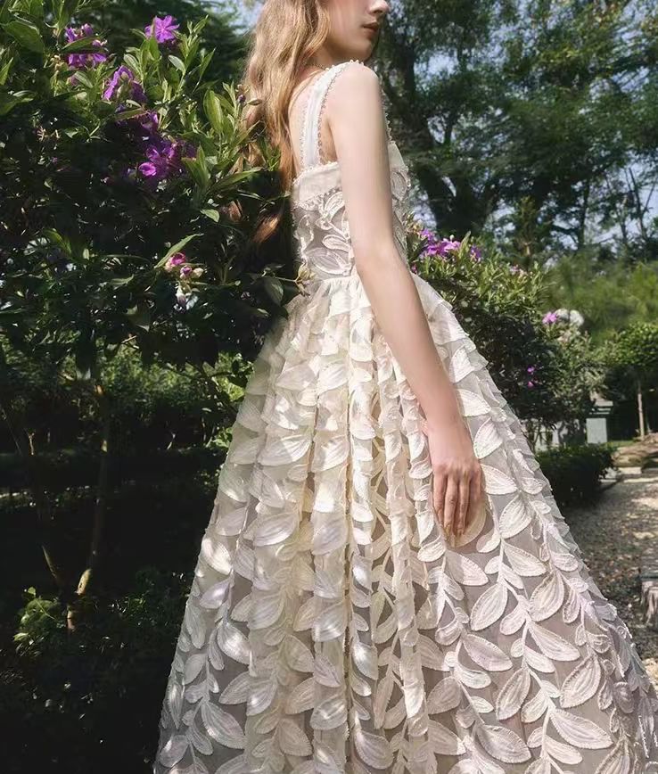 Wide Strap Feather Embroidered A-Line Cocktail Dress