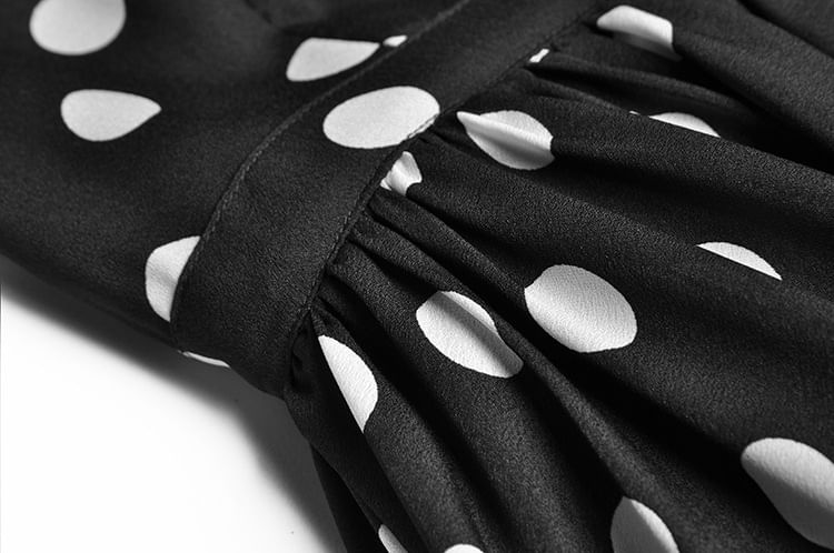 Sleeveless Contrast Collar Dotted Midi A-Line Dress