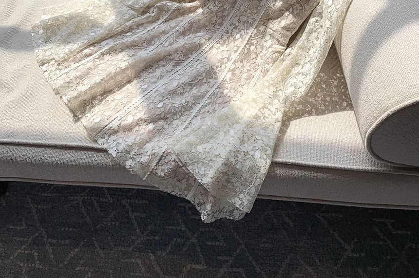 Long-Sleeve Square-Neck Mini A-Line Lace Dress