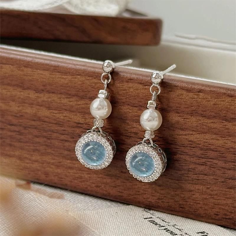 Rhinestone Earring Faux Pearl Drop