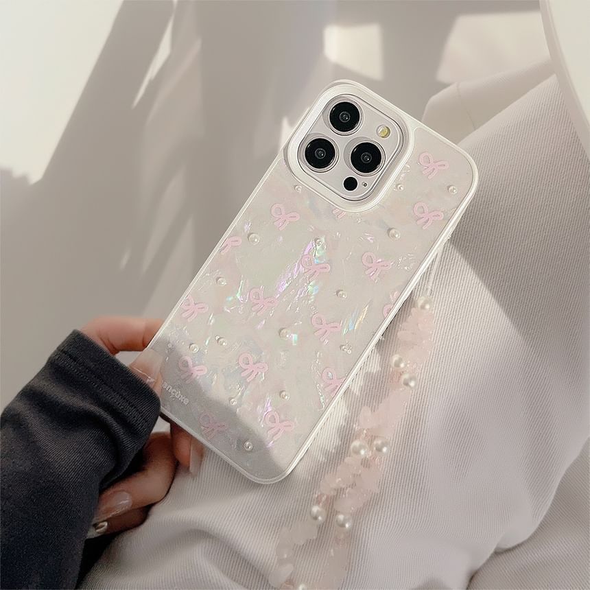 Pearl Set Phone Adhesive Faux Case / Decoration Bow Strap