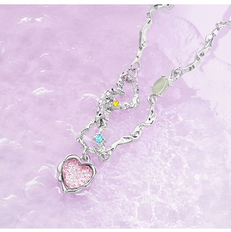 Necklace Heart Rhinestone Strawberry