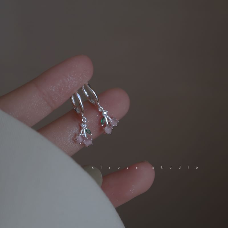 925 Drop Earring Hoop Cherry Rhinestone Sterling Silver