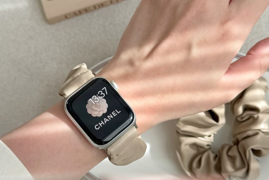 Band Faux Watch Apple Shirred Leather