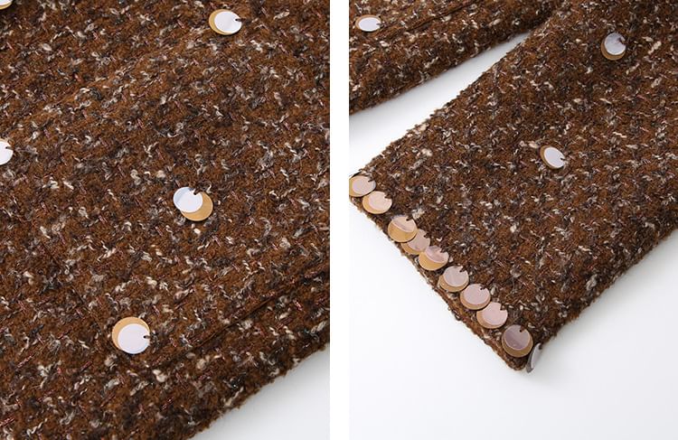 Round Neck Plaid Sequin Jacket