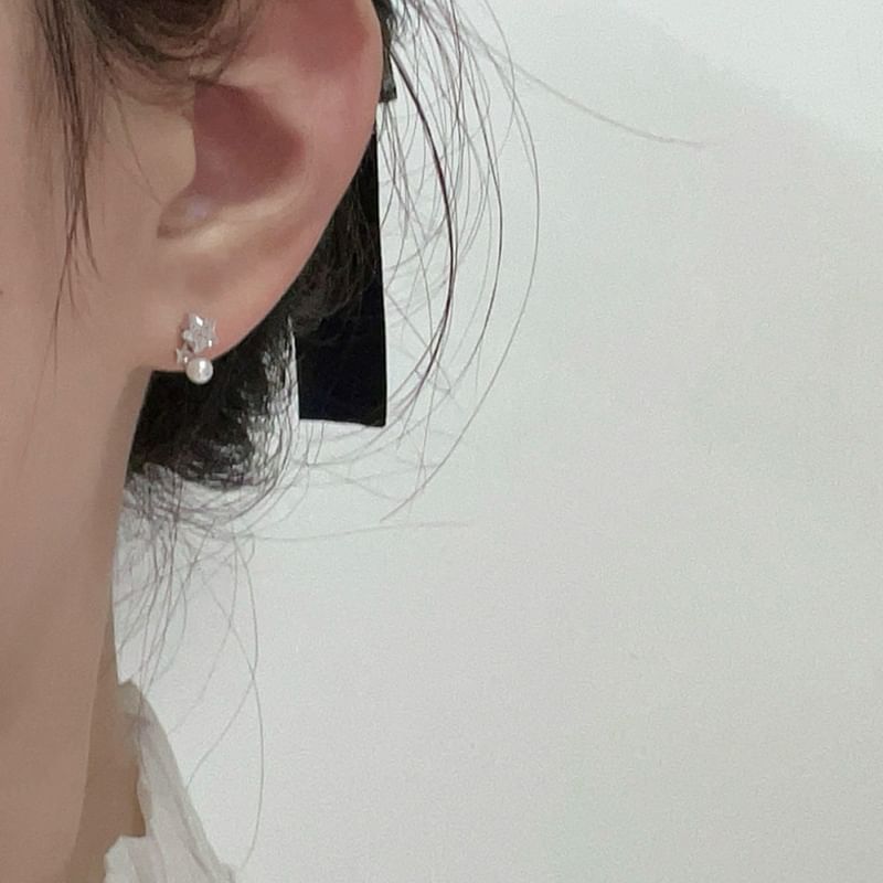 Faux Earring Alloy Rhinestone Star Pearl Drop