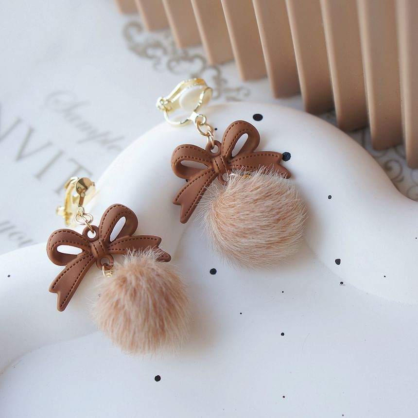 Pom Drop / On Bow Clip Earring