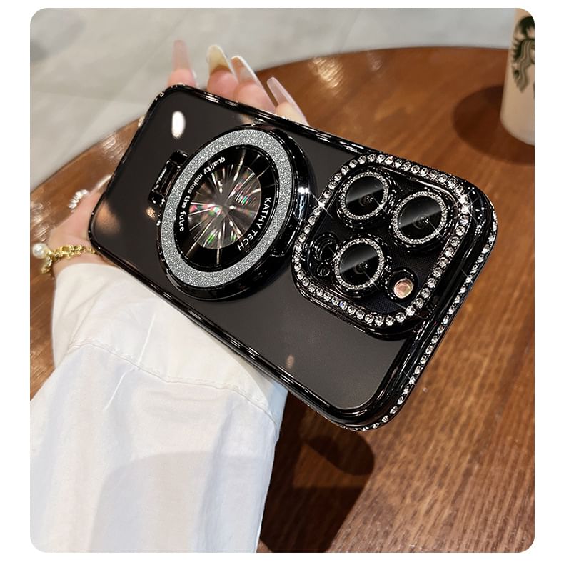MagSafe) with Rhinestone Stand (Compatible Case Magnetic Transparent Phone
