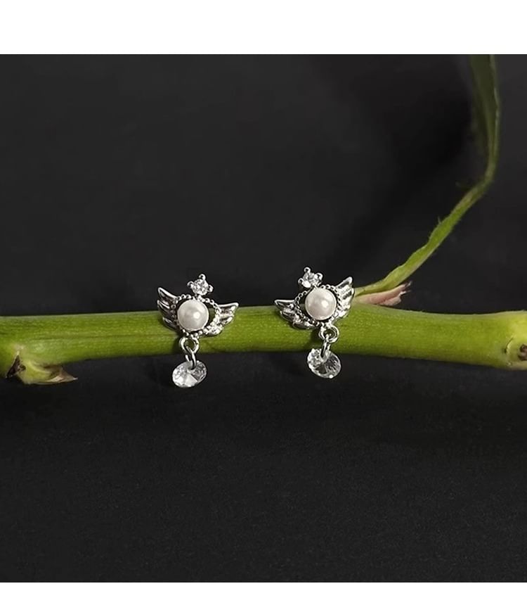 Earring Alloy Faux Drop Pearl Wings