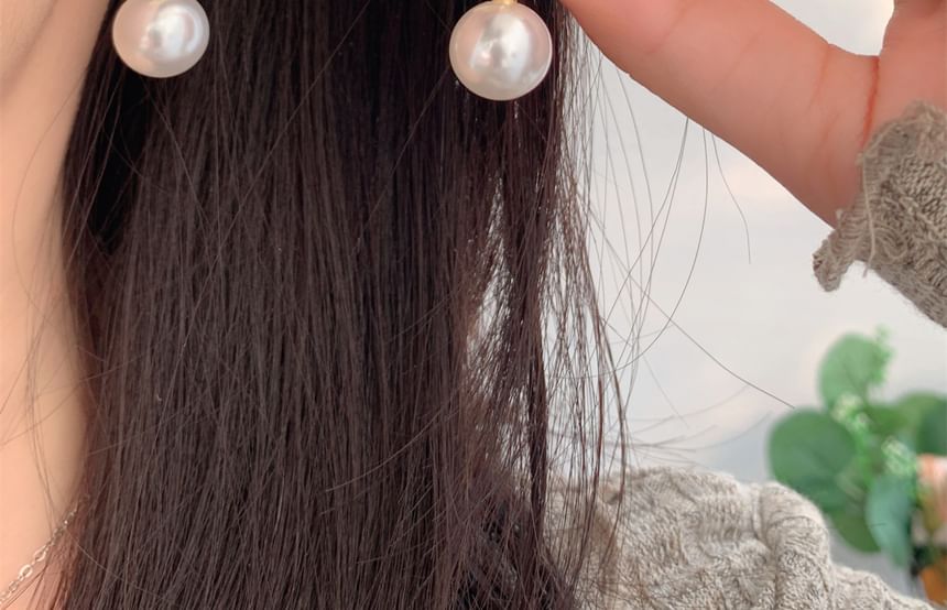 Huggie Rhinestone Pearl Faux Earring Drop Bow