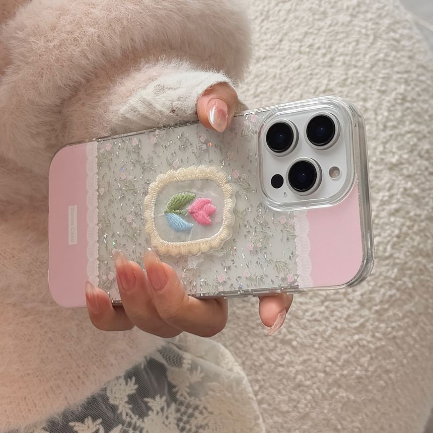 Charm Embroidered Set / Phone Adhesive Floral Decoration Case