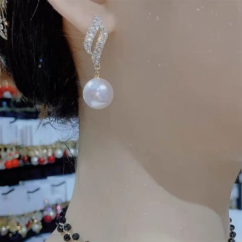 Faux Stud Earring Pearl Rhinestone