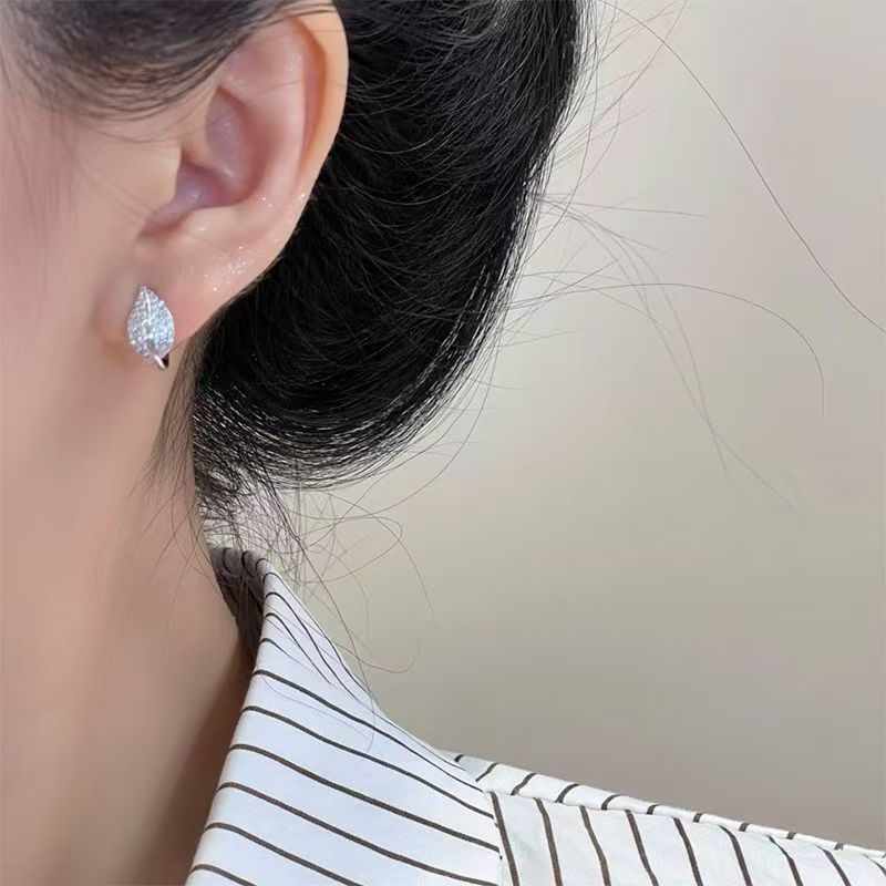 Stud Leaf Earring Rhinestone