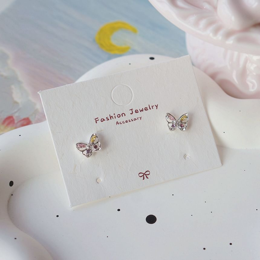 Earring Stud CZ Sterling 925 Butterfly Silver