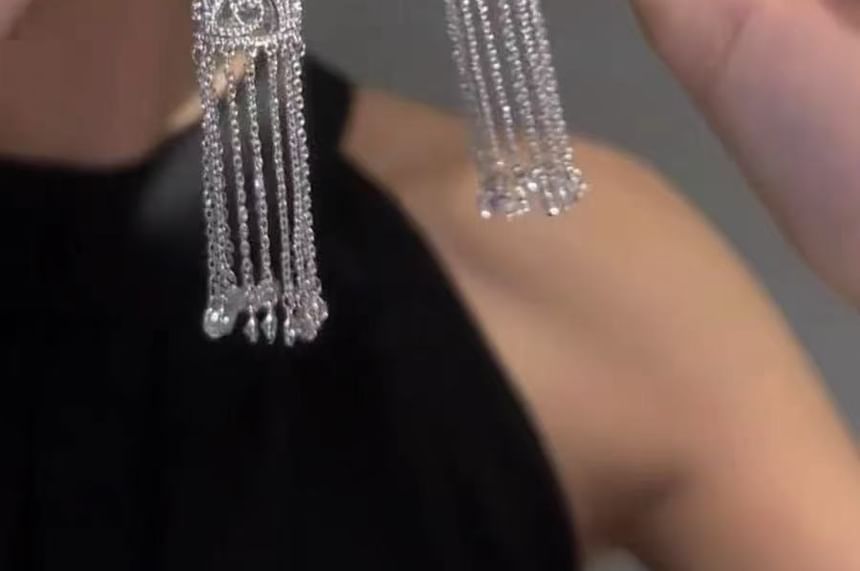 Fringed Alloy Rhinestone Earring