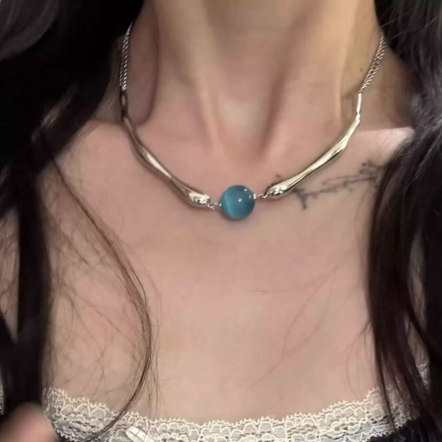Choker Bead Stone Alloy Faux Eye Cat
