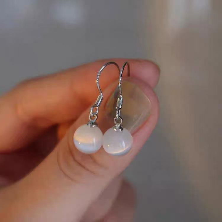 Faux Stone Bead Alloy Earring Cat Eye Dangle