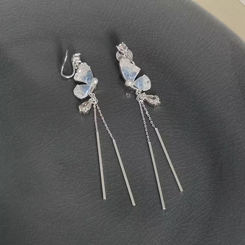 Butterfly Threader Earring Crystal Alloy Faux