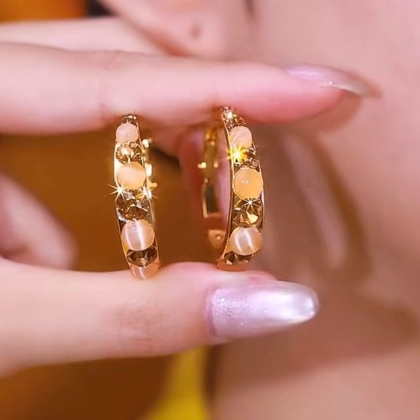 Alloy Earring Faux Rhinestone Gemstone Hoop