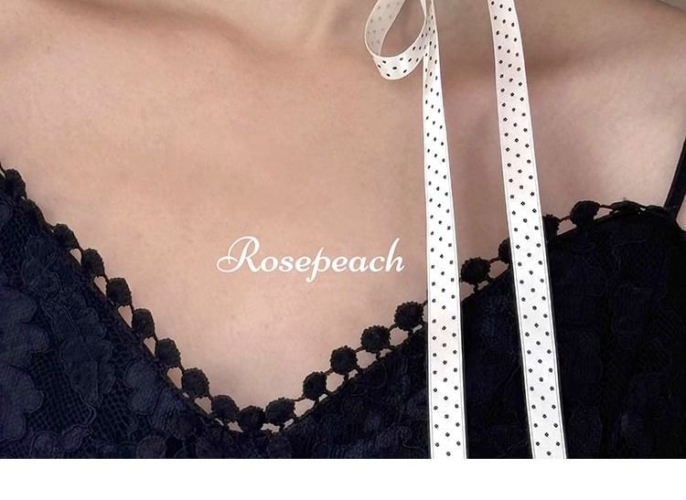 Beaded Necklace Dotted Ribbon