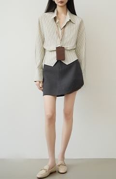 Long-Sleeve Striped Crop Shirt