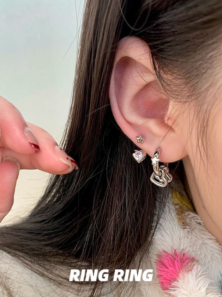 Heart Rhinestone Earring Star Asymmetrical
