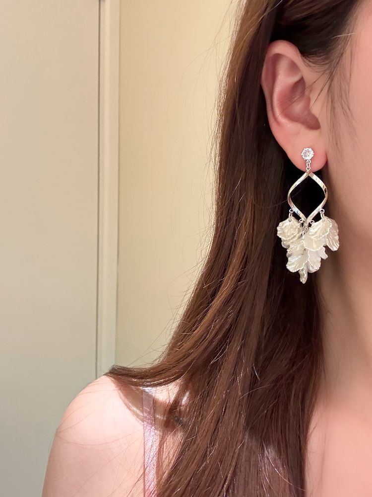 Earring Chandelier Rhinestone Shell