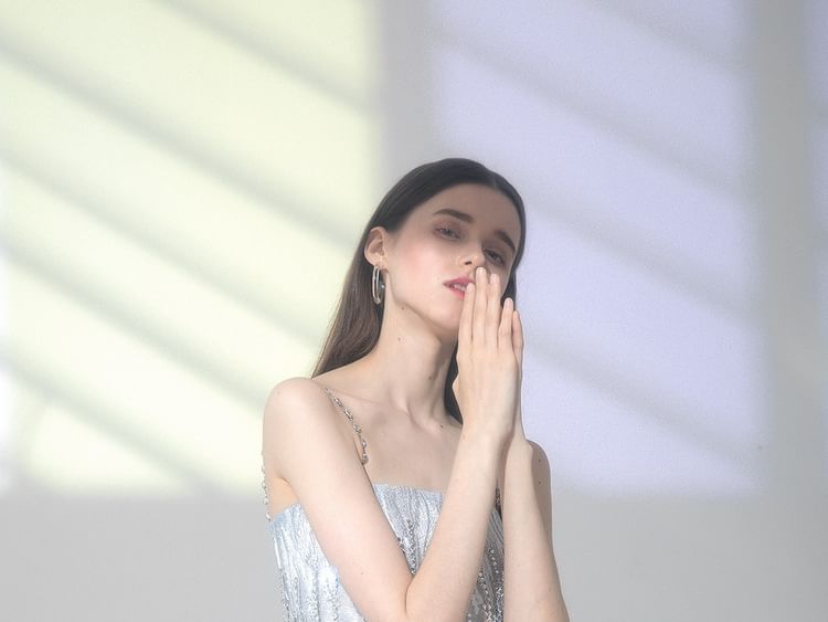 Spaghetti Strap Rhinestone Sheer Mini Dress