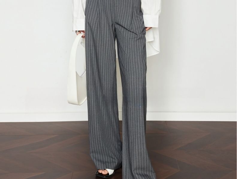 High Waist Striped Wide Leg Slacks