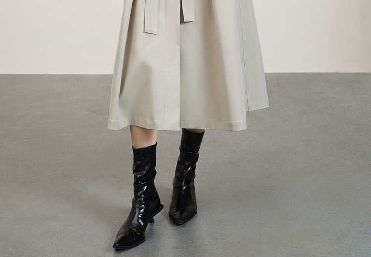 Collarless Plain Midi Sashed Coat