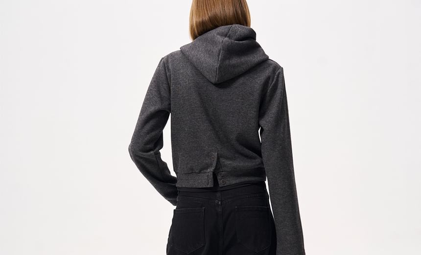 Melange Knot Button Hem Hoodie