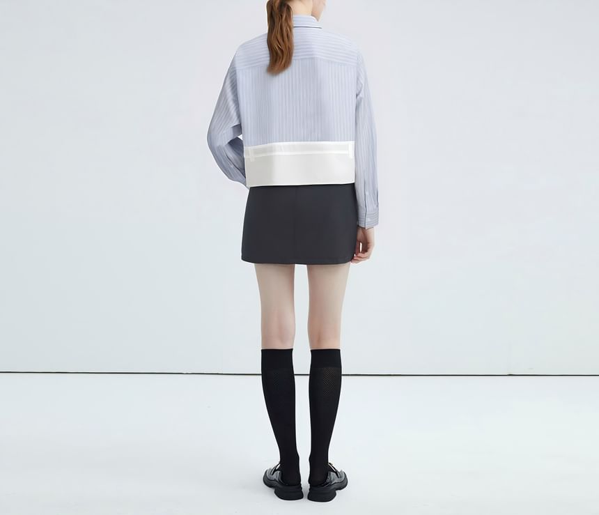 Long-Sleeve Striped Panel Shirt
