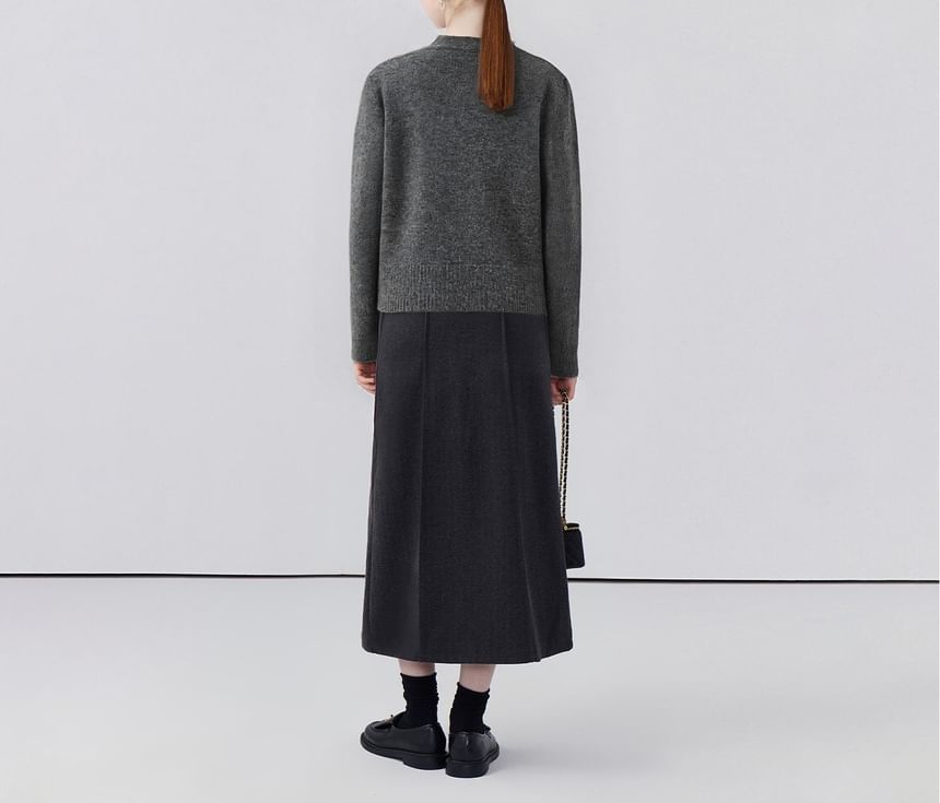 Round Neck Melange Heart Accent Cardigan