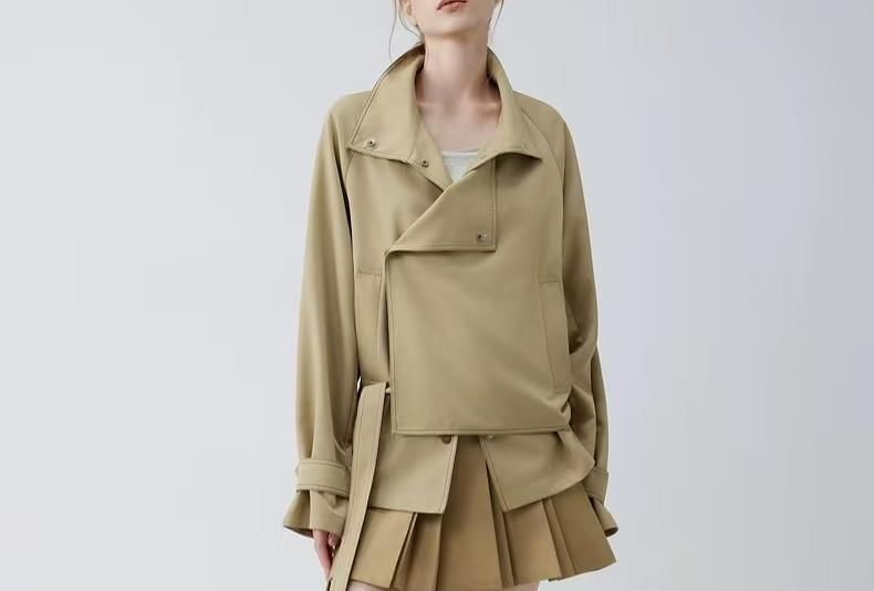 Lapel Collar Plain Snap Button Trench Jacket