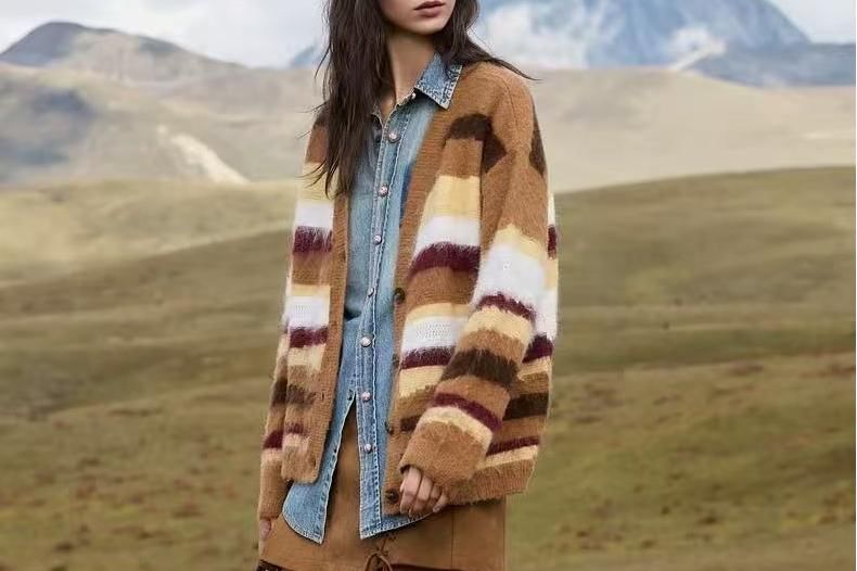 V-Neck Color Block Cardigan