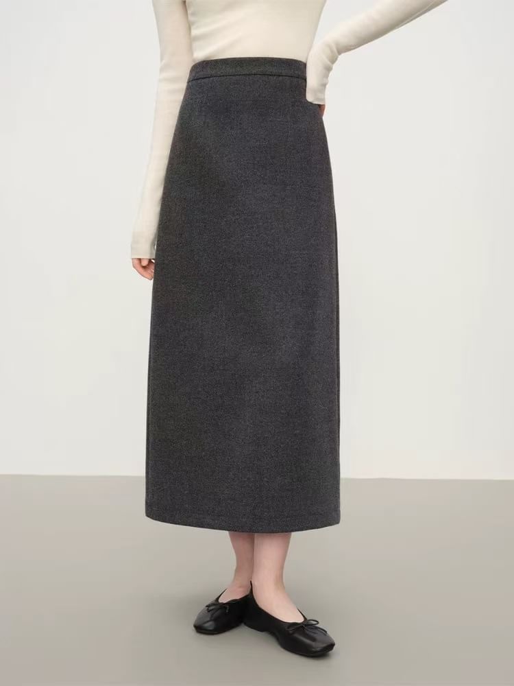 High Waist Melange Midi Straight Knit Skirt