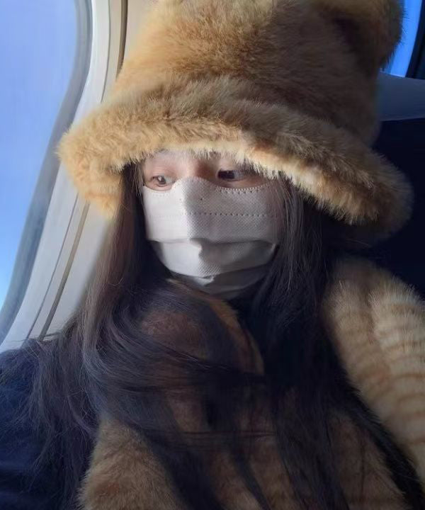 Leopardenmuster, süßes Fischerhut-Schal-Set aus Kunstpelz, RB050