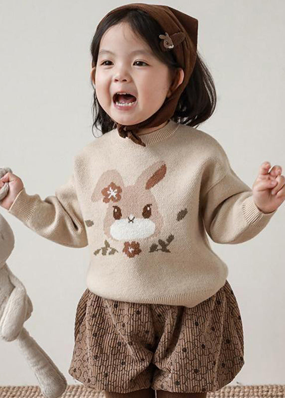 Pull ample en tricot de coton imprimé abricot à col rond pour enfant, hiver WL037