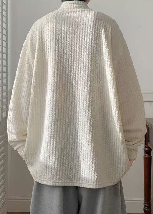 Lose Beige Rollkragen Solide Warme Fleece Männer T Shirt Winter RP070