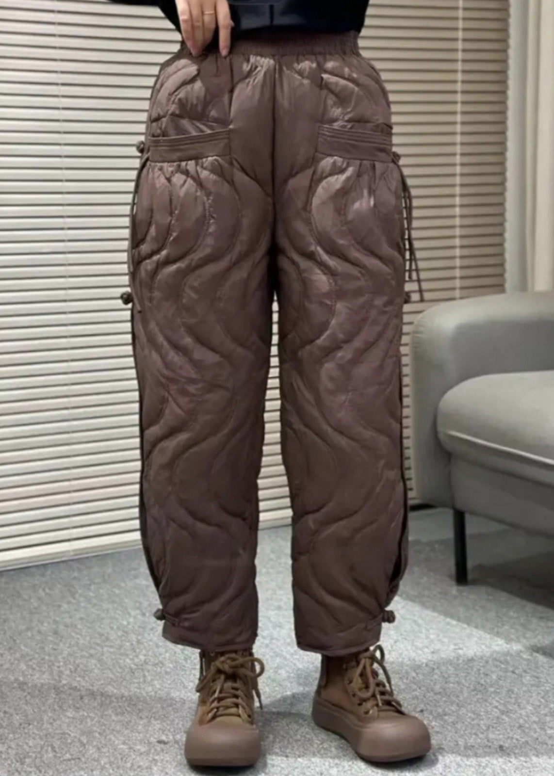 Pantalon épais et chaud avec poches noires et taille élastique pour l'hiver RK001