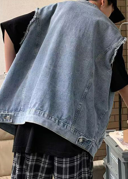 Gilet bleu pour homme, col, poches à rabat, Peter Loose Denim