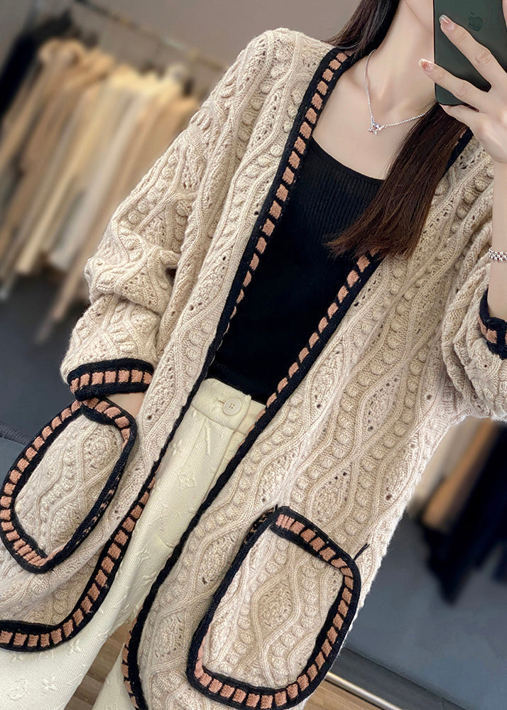 Lose Kamel Hohl-Out Patchwork Baumwolle Strick Strickjacke Herbst AB1027