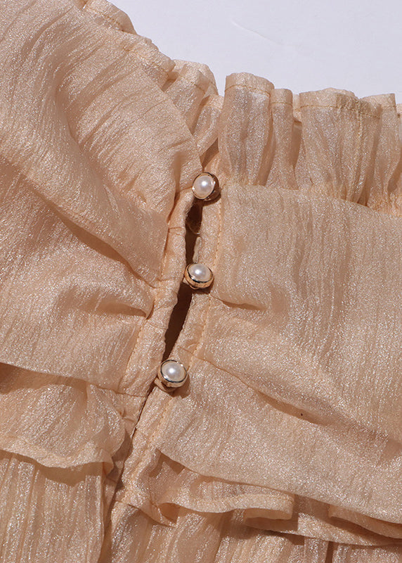 Chemise en dentelle boutonnée couleur ample tulle champagne à volants évasés