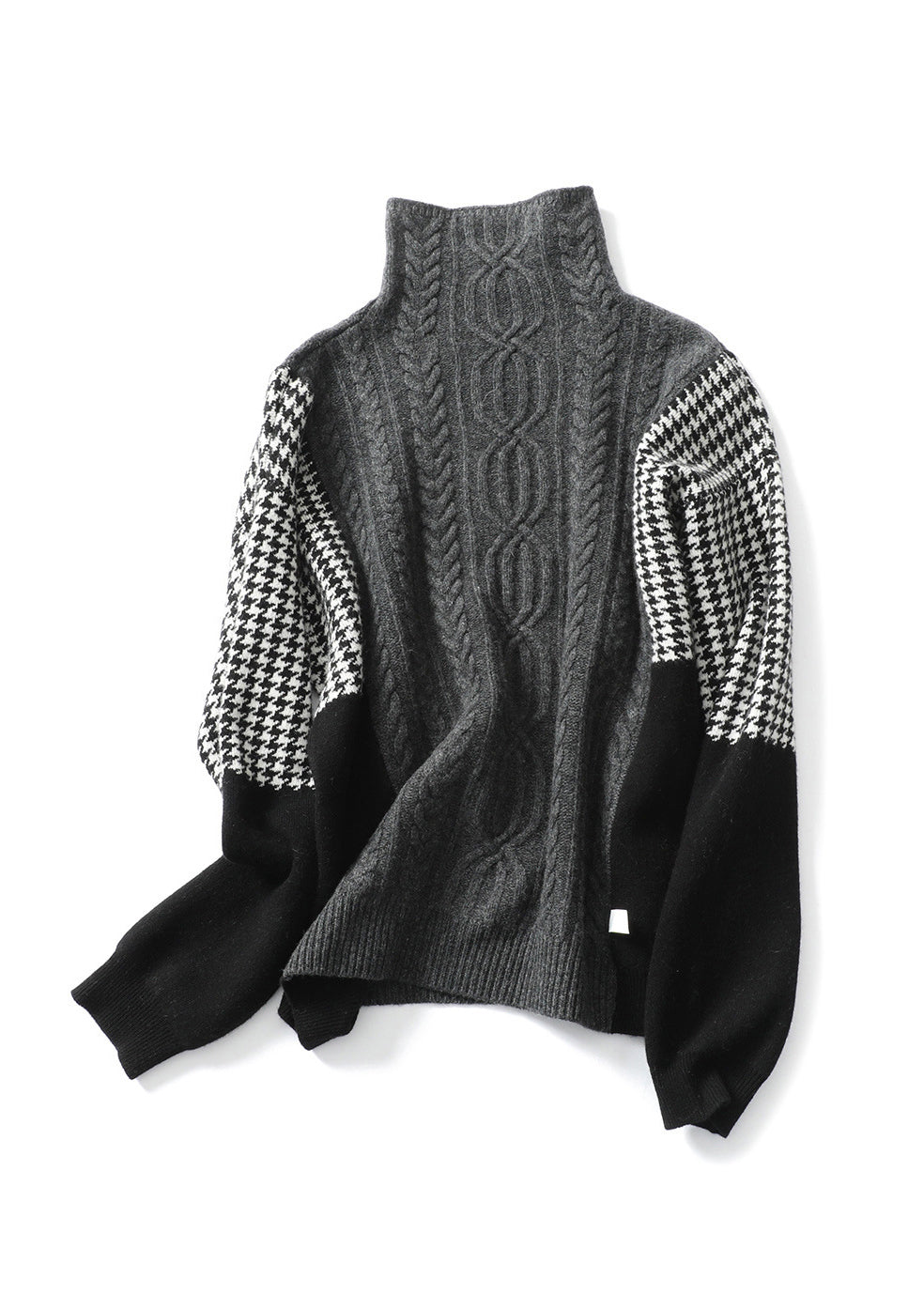 Pull ample gris à col montant et patchwork en maille, printemps YY022