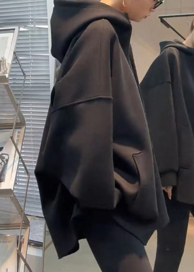 Lose Frühling Reißverschluss Kapuzen Sweatshirts Baumwolle Grau
