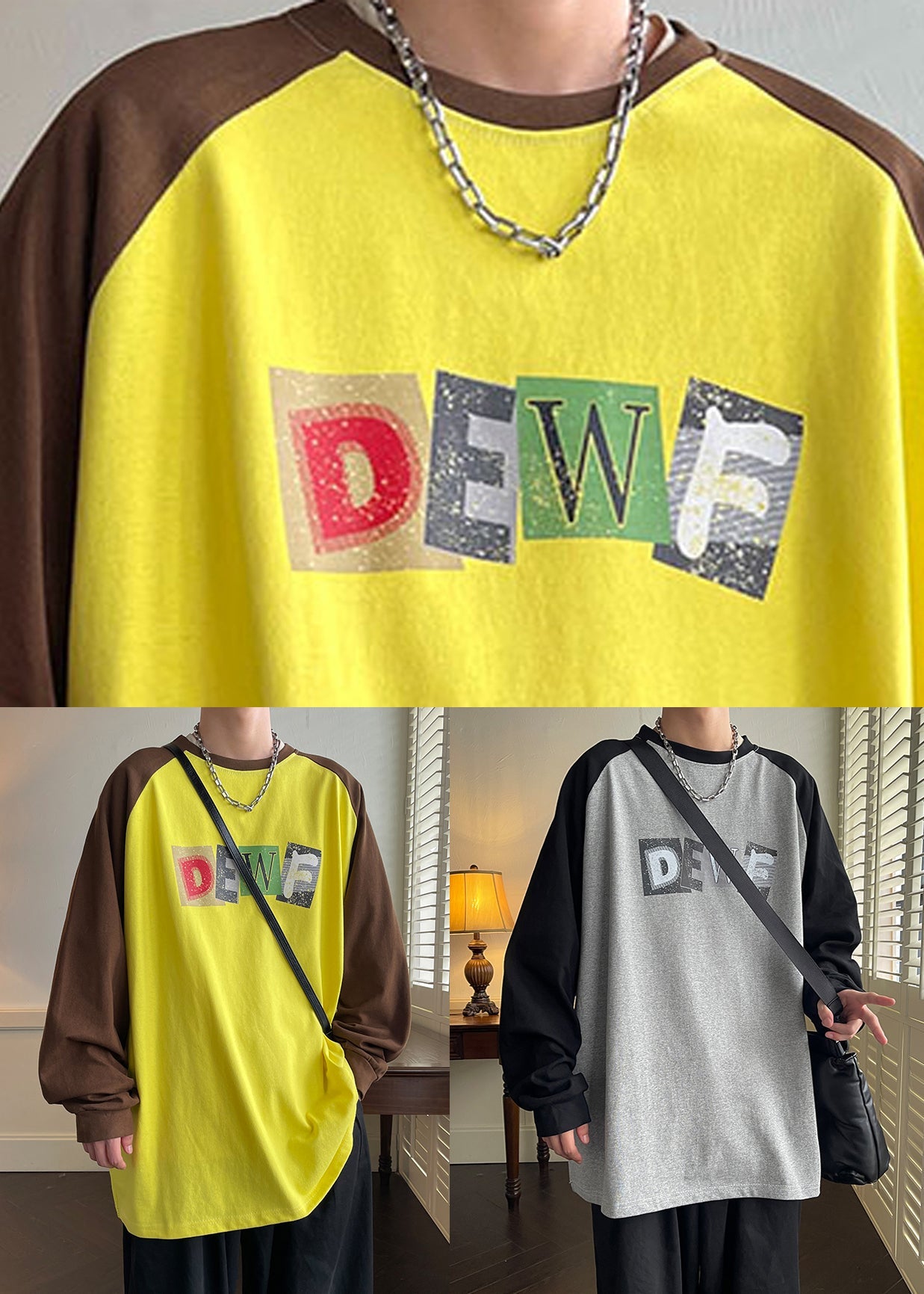 Shirt Spring Men Neck Loose T Cotton Patchwork Print Grey O